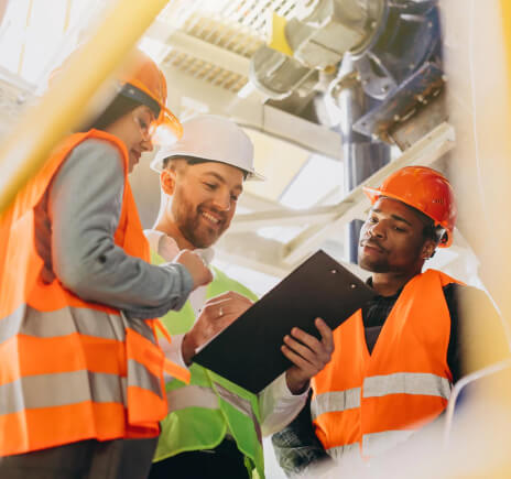 Building worker help each other with at construction site
